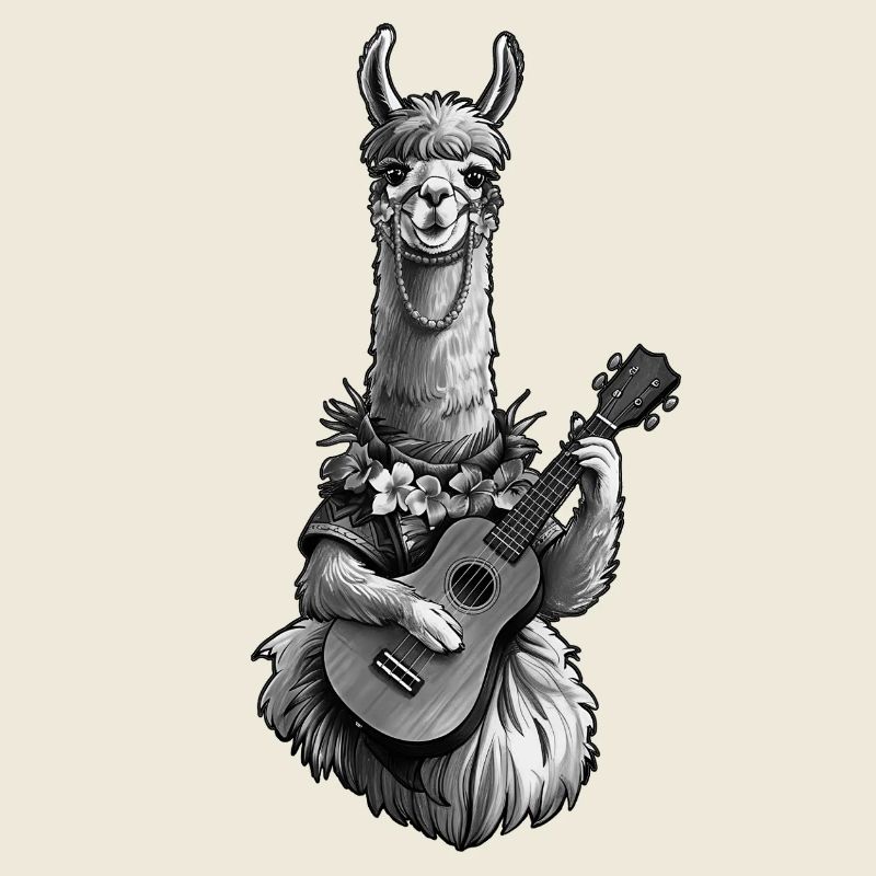 Lama jouant du ukulélé - Noir Blanc