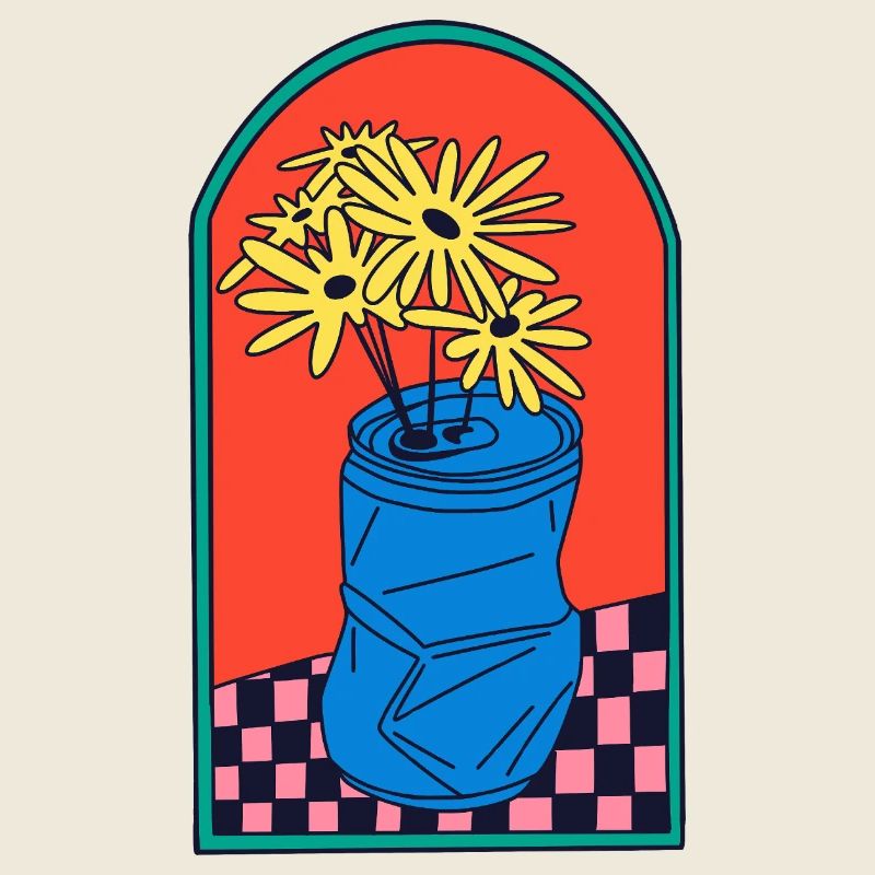 Blumen in zerdrückter Dose