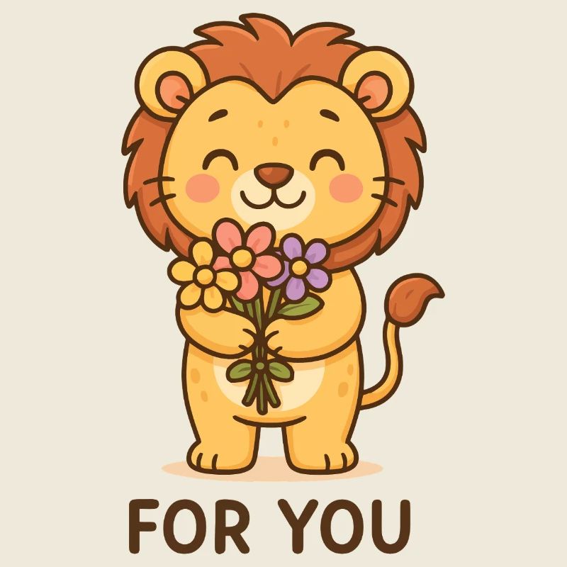 Lion avec des fleurs - Conception de cadeau mignon pour vous