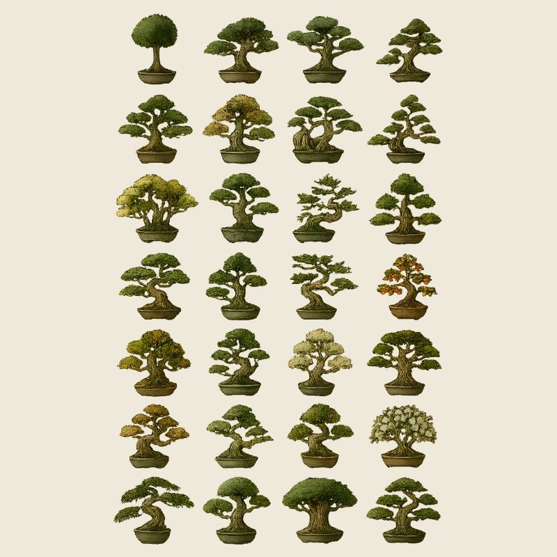 Verschiedene Bonsai Bäume Sammlung