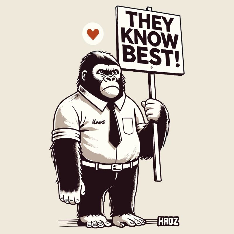 Comic-Gorilla mit Schild „Sie wissen es besser"