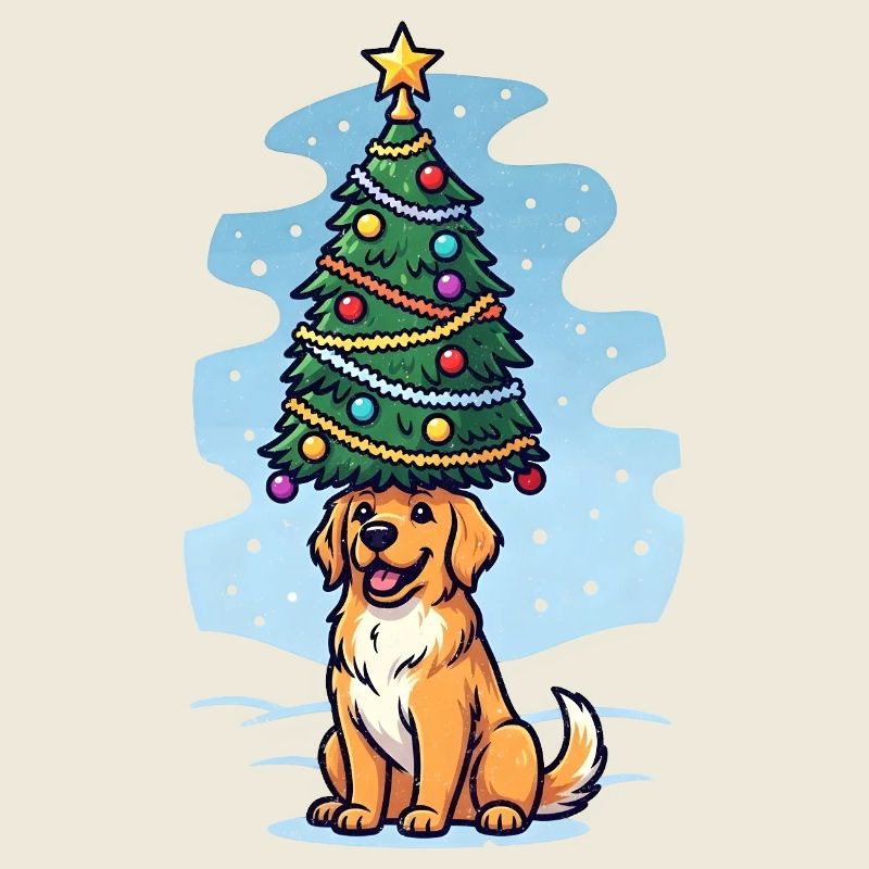 Dog with Christmas Tree Design