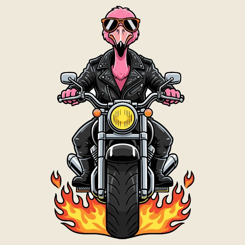 Cool Biker Flamingo Motorcycle Flames