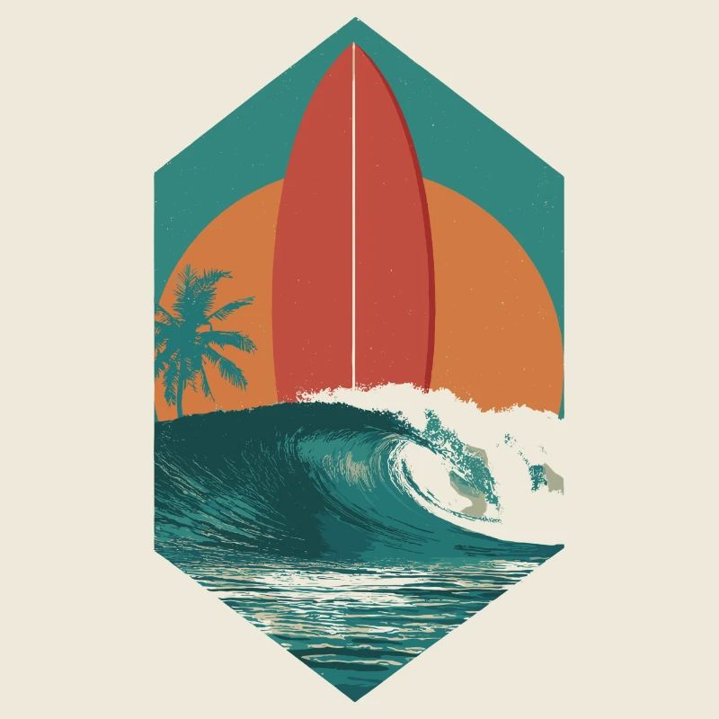 Sunset Surfboard Retro Wave