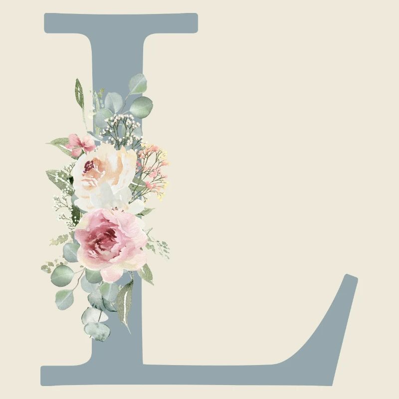 L | Monogramme | Eucalyptus Pastel Fleur Bleu