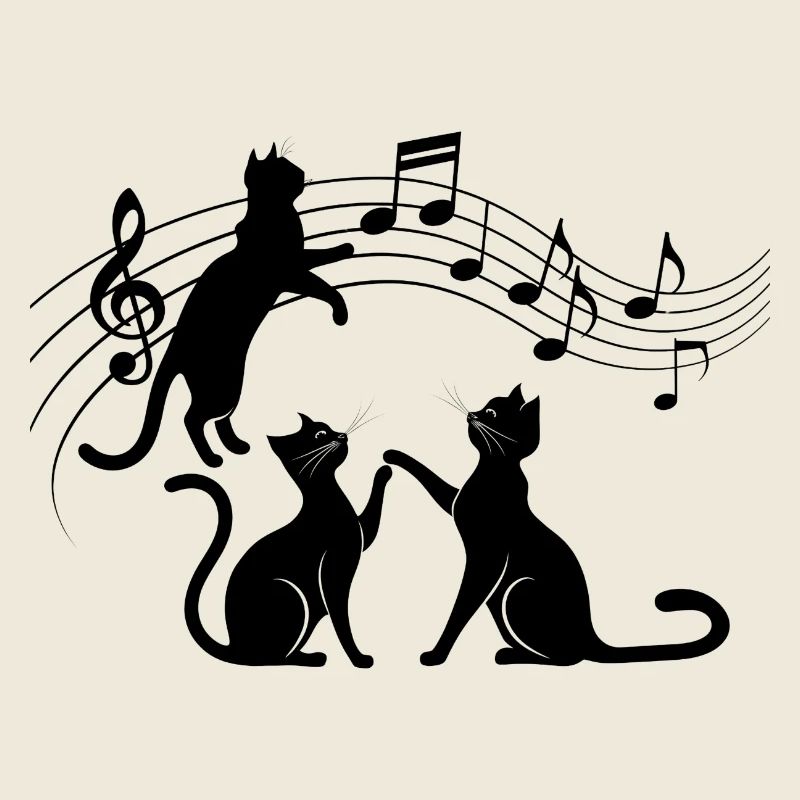 Motif chats noirs jouant avec note de musique