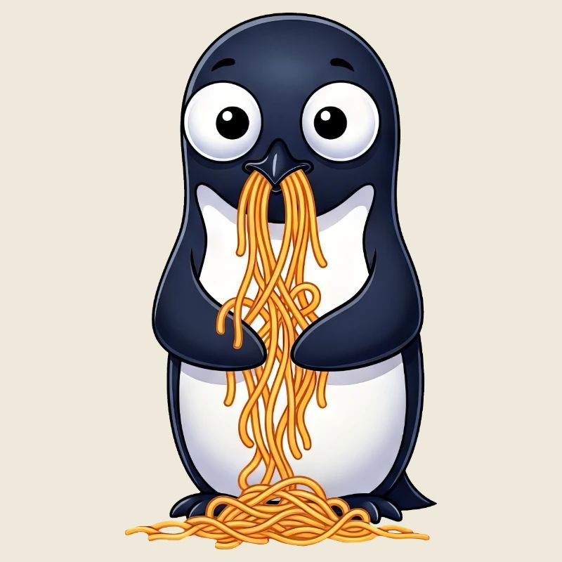 Mignon pingouin spaghetti maladroit dessin animé