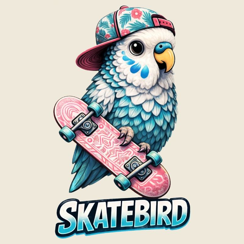 Blue Skatebird – Illustration de perroquet cool avec
