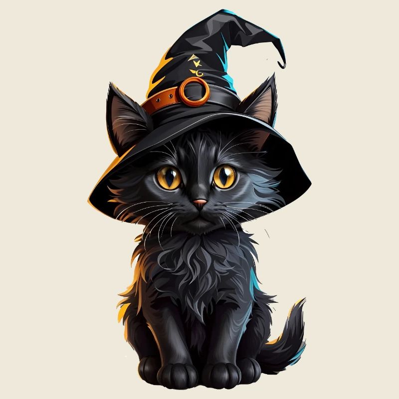 Witch kitten in a magic hat