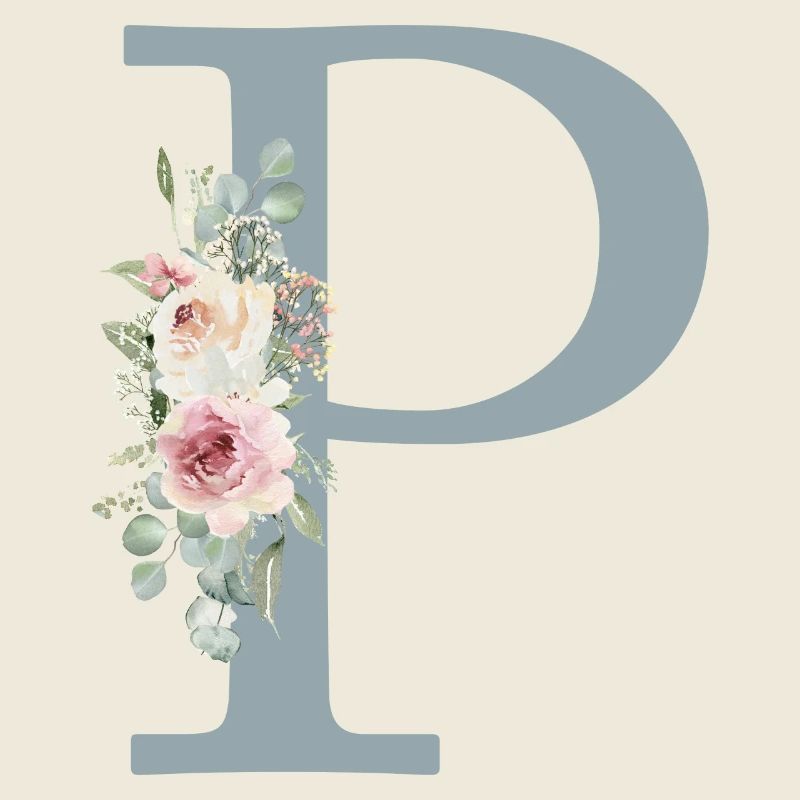 P| Monogramm | Eukalyptus-Pastell-Blumen-Blau