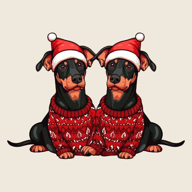 Équipe de Noël du chien doberman