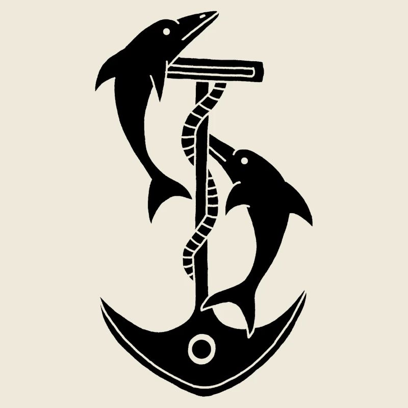 Anchor and dolphins (black)