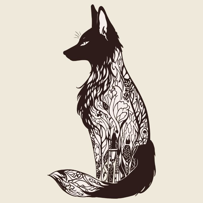 Silhouette de renard complexe avec des motifs floraux