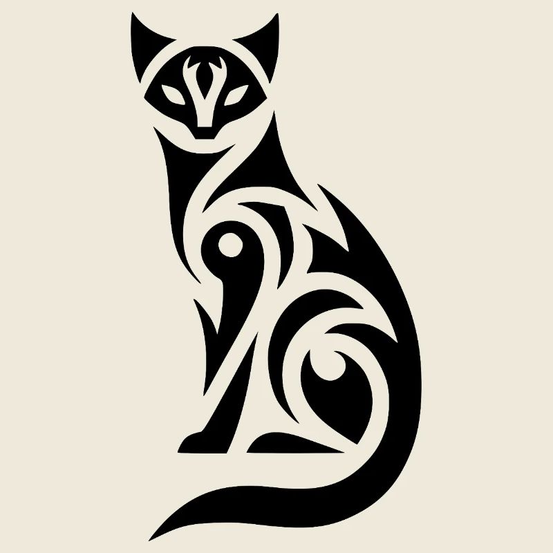 Tribal cat in expressive silhouette