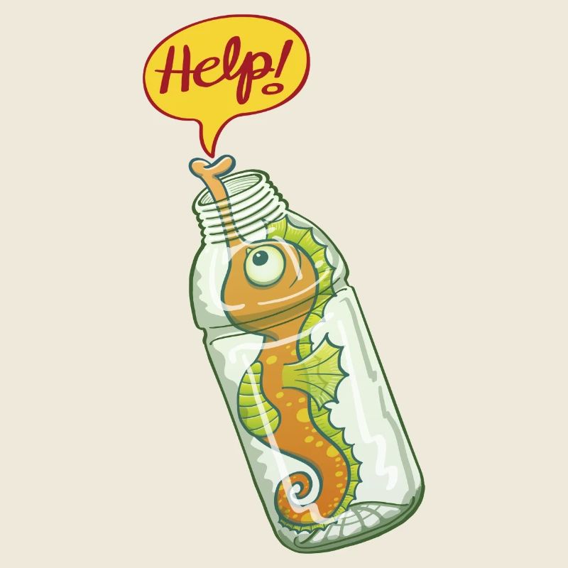 Hippocampe dans bouteille plastique demande d'aide