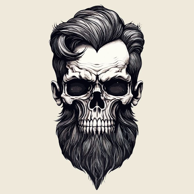 Rockabilly Schädel Mann mit Bart schwarz weiß
