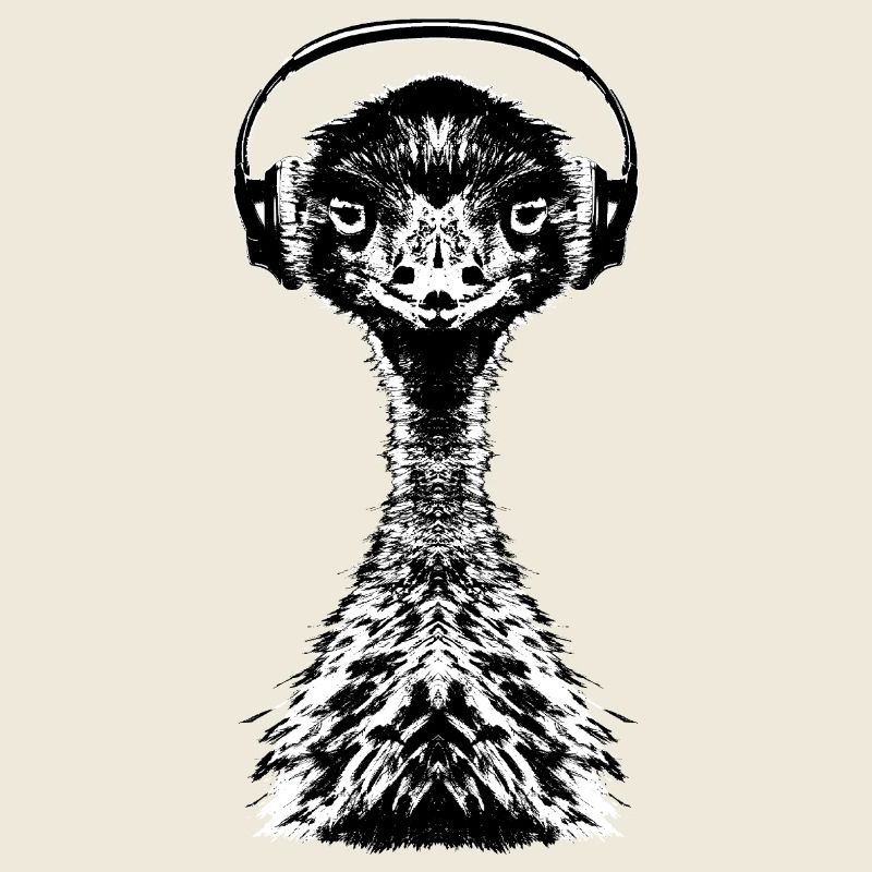 Emu mit Kopfhörer