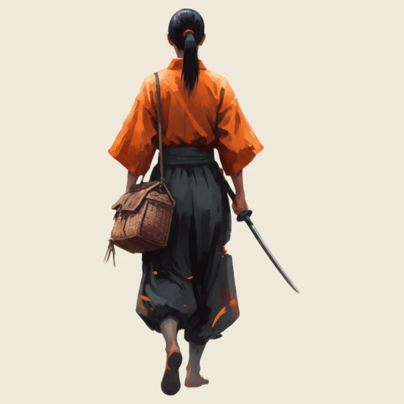 Silhouette de samouraï en robe orange