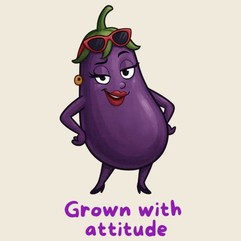 Eggplant with attitude vegetable illustration