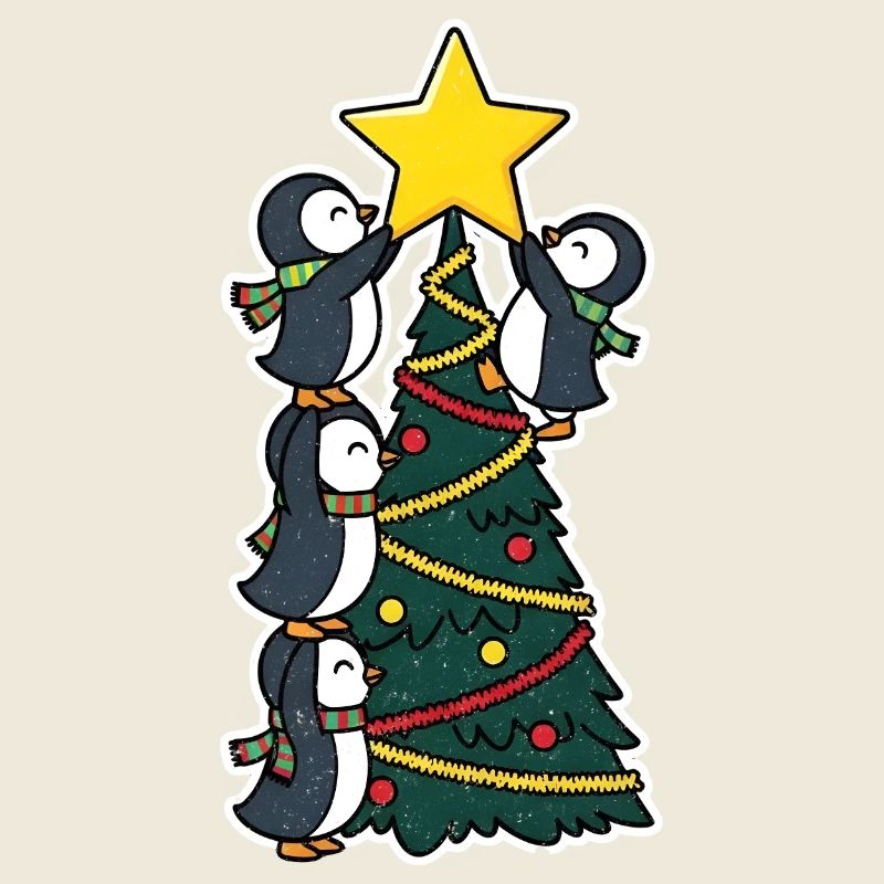 Pingouins décorant le sapin de Noël