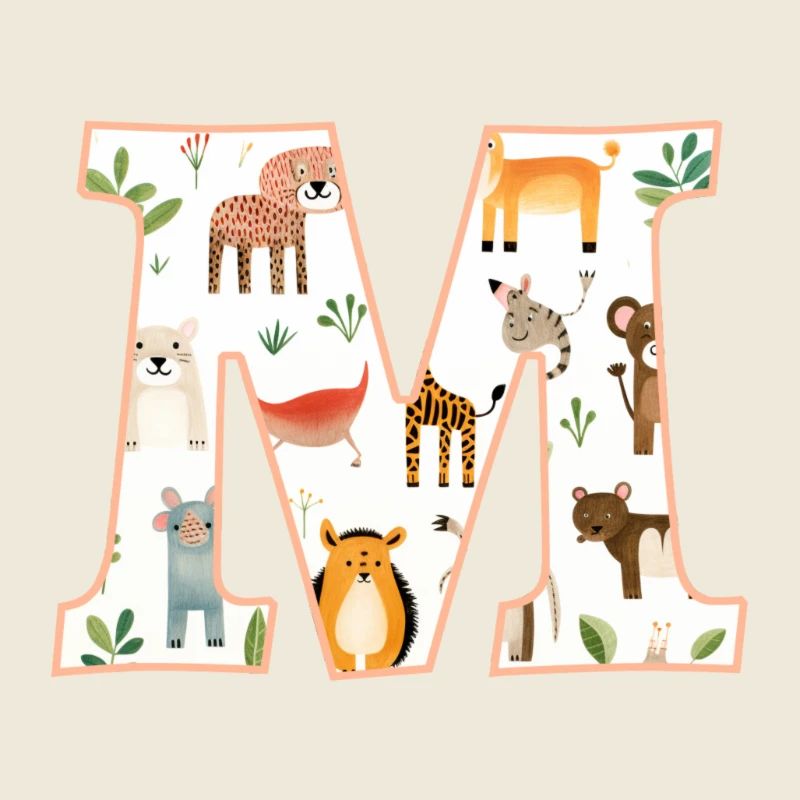 Buchstabe M, Monogramm, Tiermuster