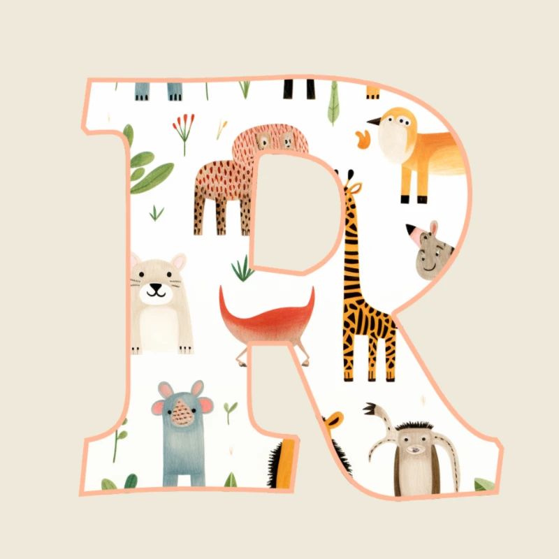 Buchstabe R, Monogramm, Tiermuster