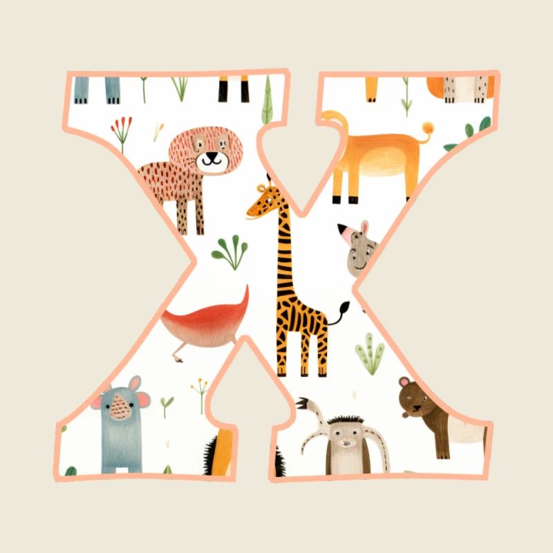 Buchstabe X, Monogramm, Tiermuster