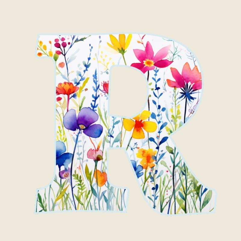 Buchstabe R, Monogramm, Blumenmuster