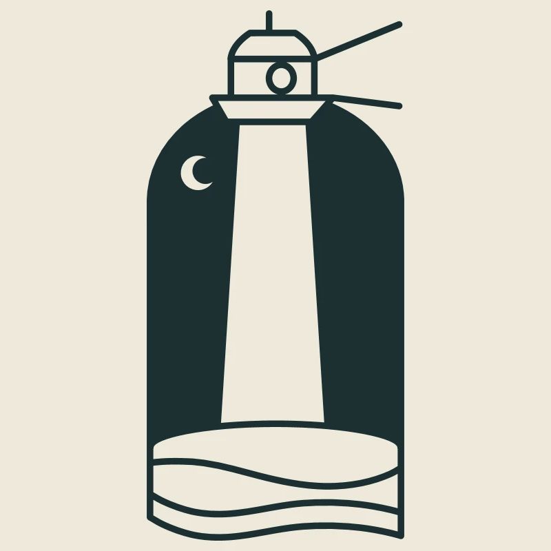 Night lighthouse with crescent moon