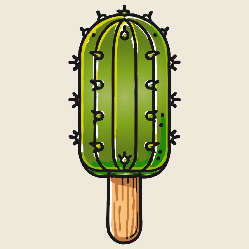 funny cactus ice cream motif in comic style is fun