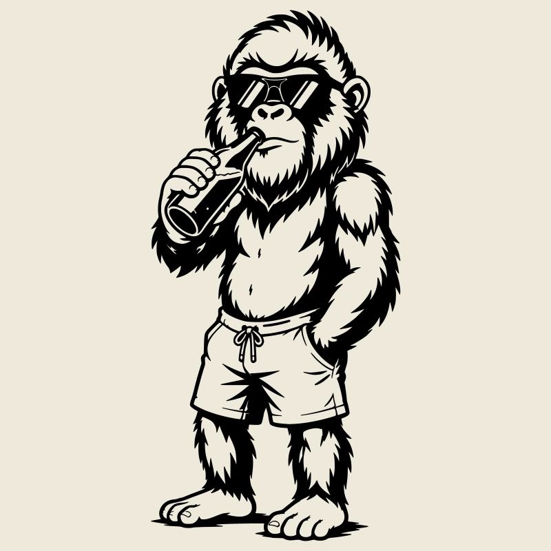 Cool gorilla with sunglasses and drink