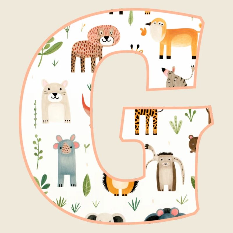 Buchstabe G, Monogramm, Tiermuster