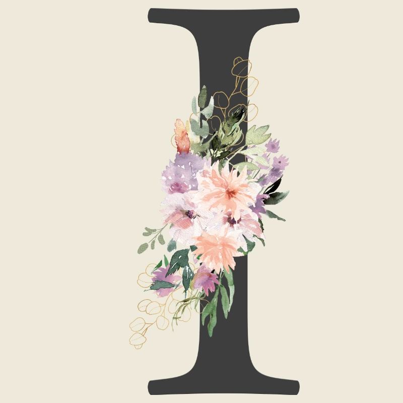 Buchstabe I, Monogramm, Blumen