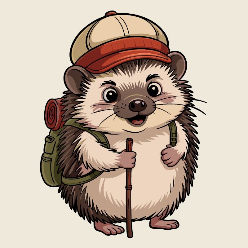 Igel mit Rucksack auf Wanderschaft
