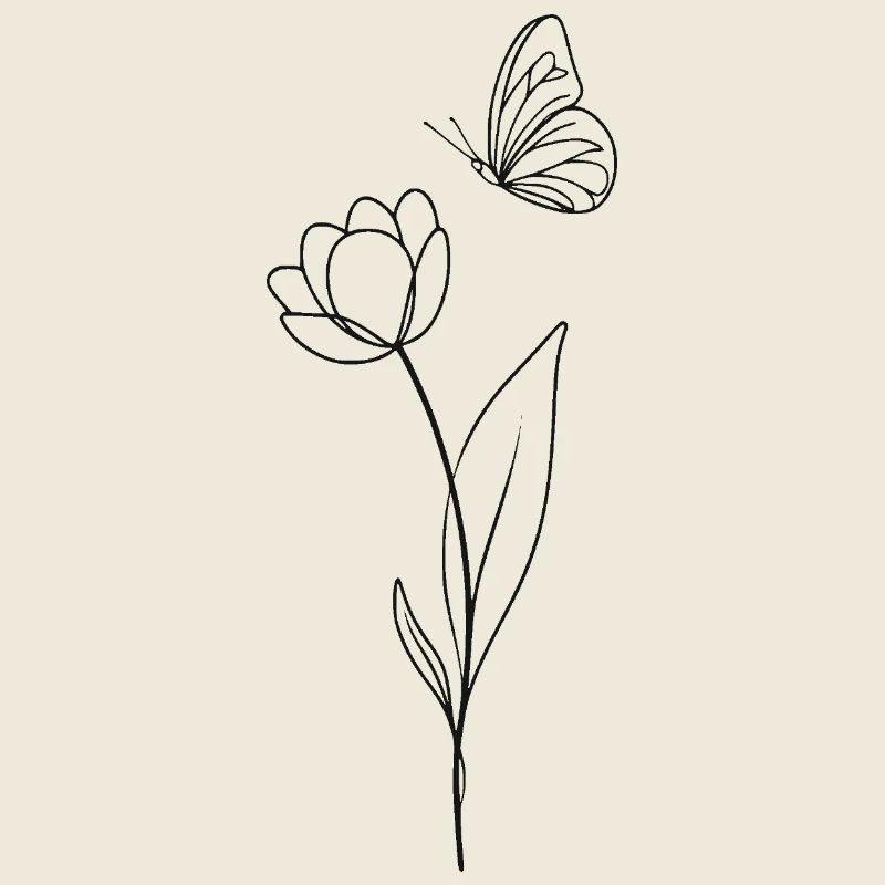 Blume mit Schmetterling - schwarz weiß