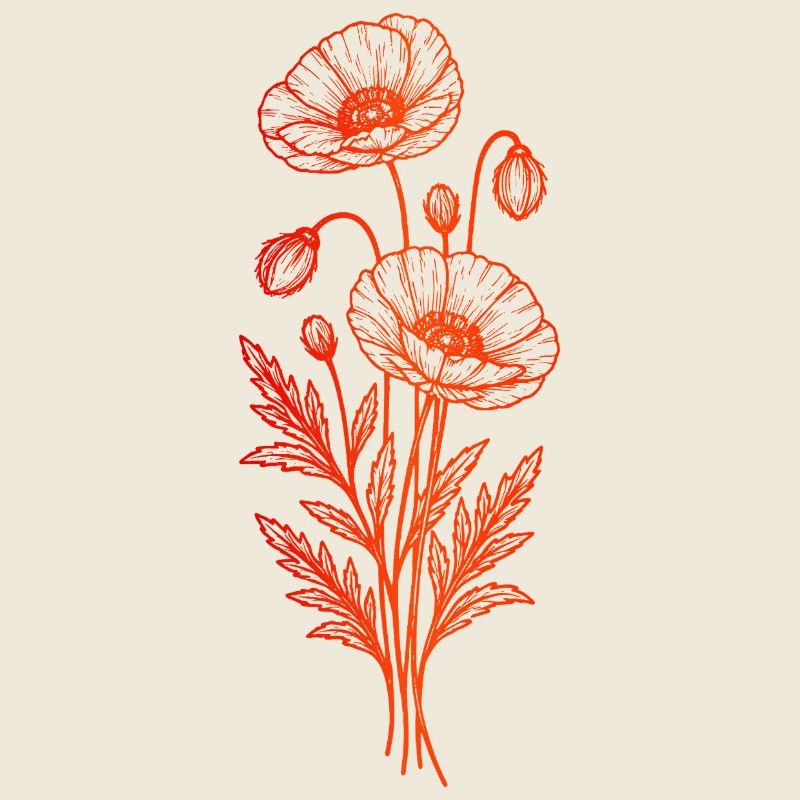 Mohnblume Linienkunst Minimalistisches Design 