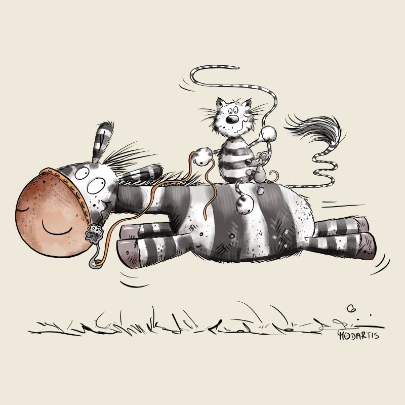 Cat Riding Zebra Stripe Animal Motif MODARTIS