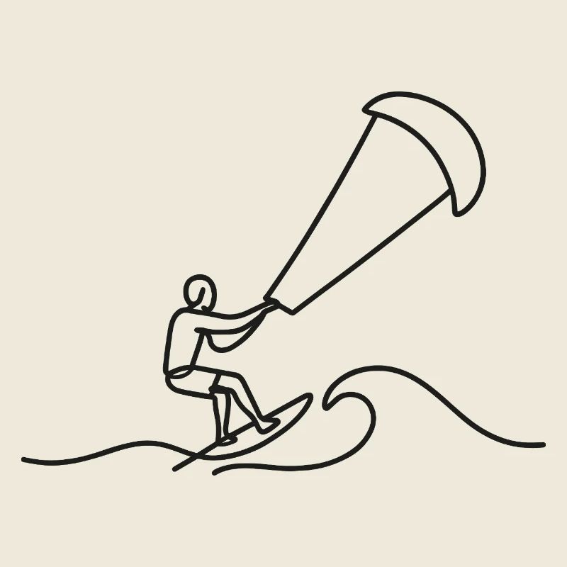 Kitesurfer Sketch – Minimalist Wave Motif