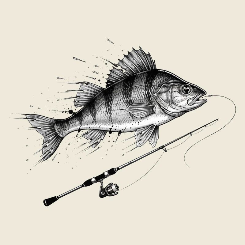 Perch Perch Rod Fishing Ink Vector