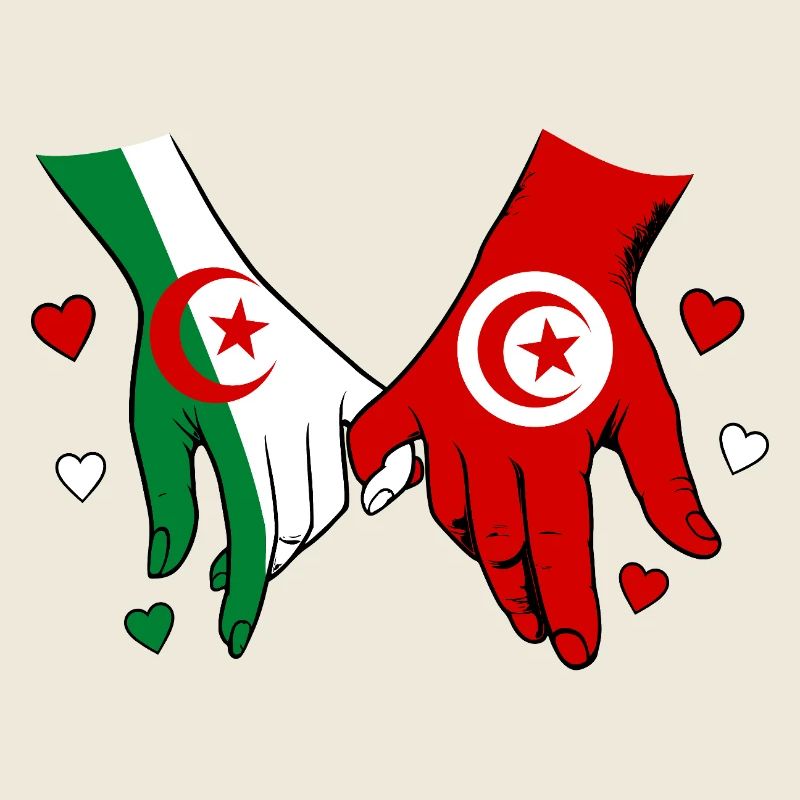 Algeria Tunisia Flag Holding Hands