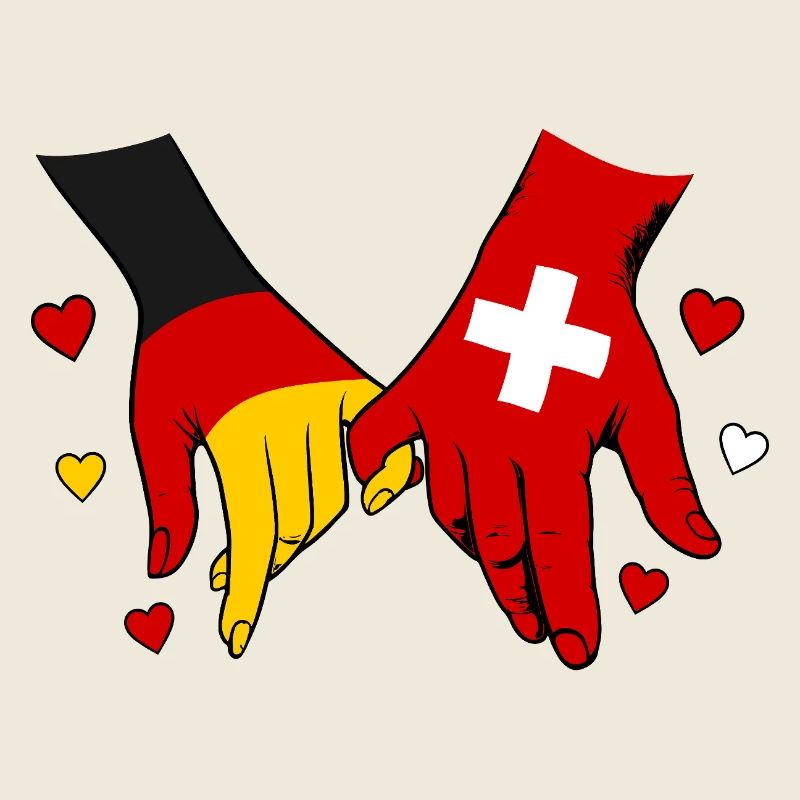 Germany Switzerland Flags Holding hands