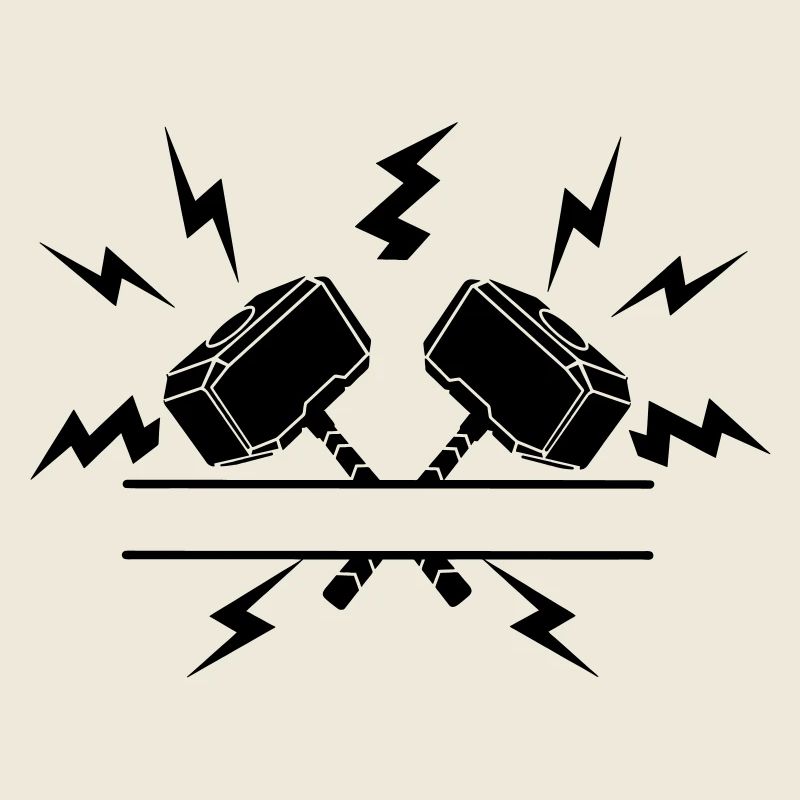 Zwei Thor-Hämmer mit Textausschnitt