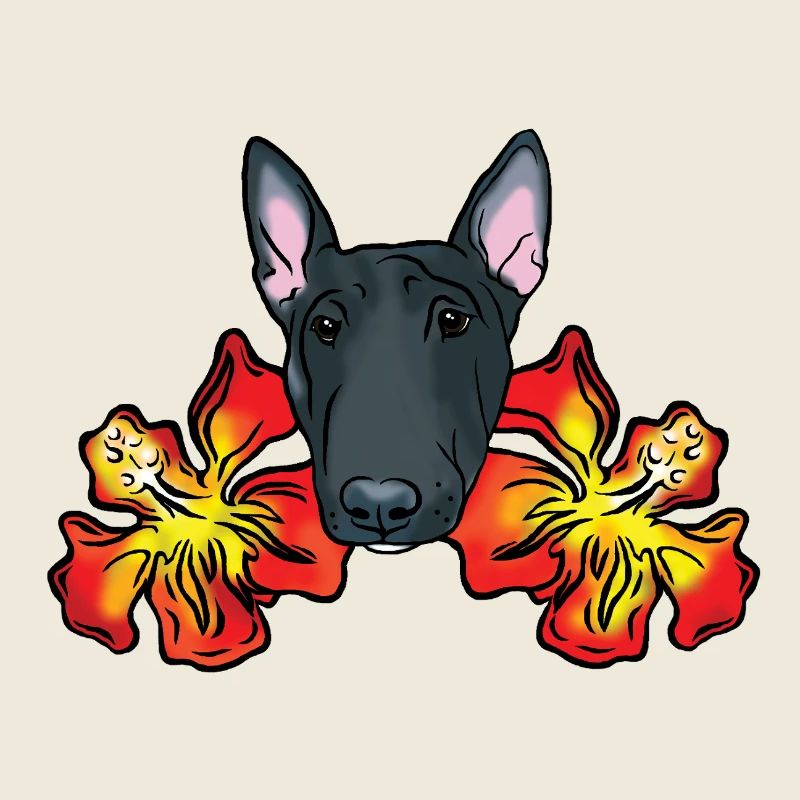 Bull Terrier avec fleurs d’hibiscus