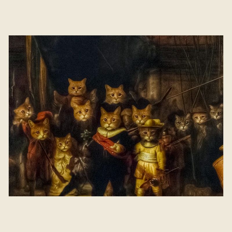 Feline characters in a baroque setting