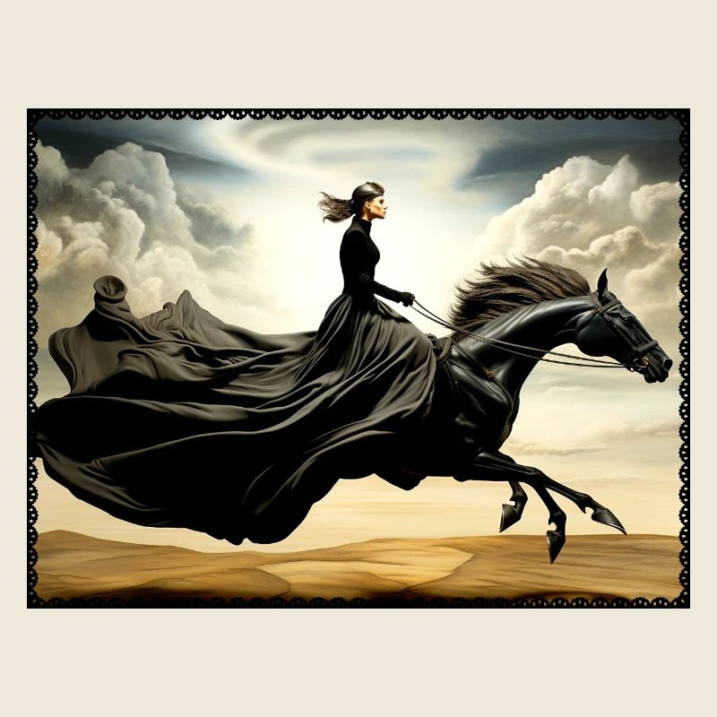 Cheval élégant et sombre dans le vent surréaliste