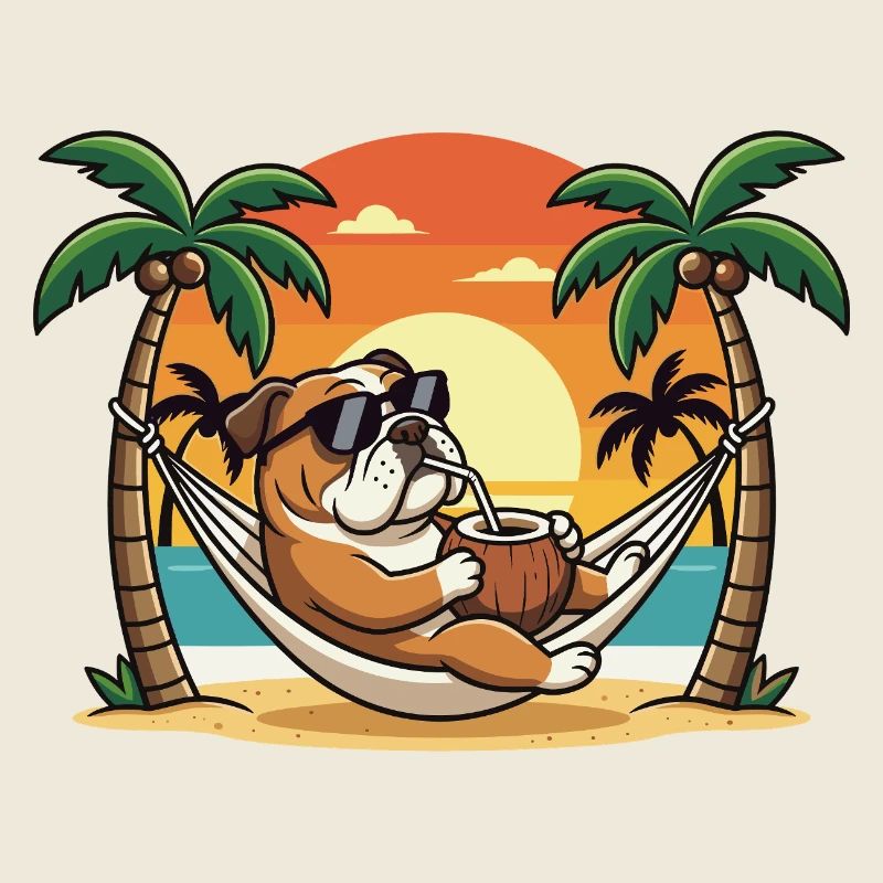 Drôle de bouledogue sur le hamac de plage pendant les vacances d’été