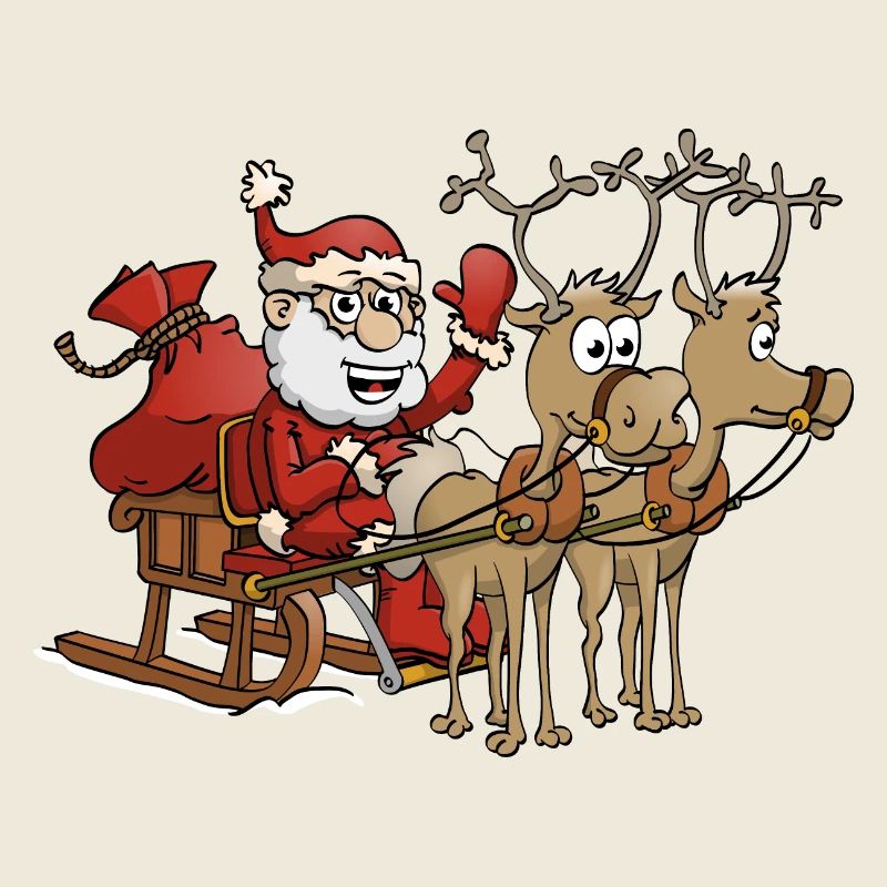 Merry Santa Claus with two reindeer