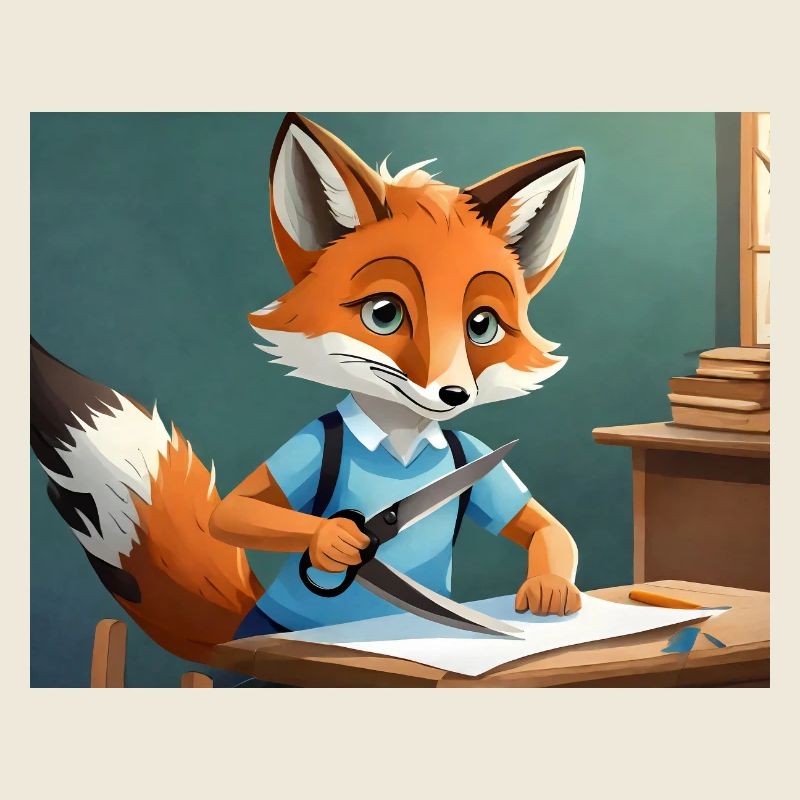 cute little fiend fox cutting with scissors