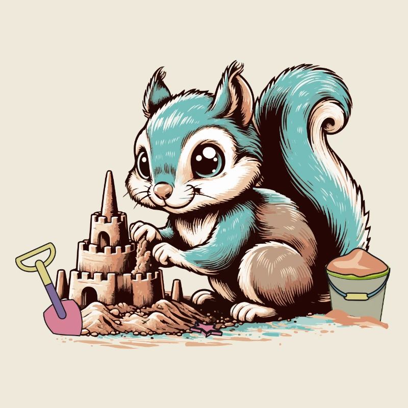 Écureuil de dessin animé mignon dans le bac à sable