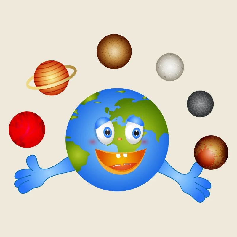 Drôle de Terre jongle avec des planètes colorées